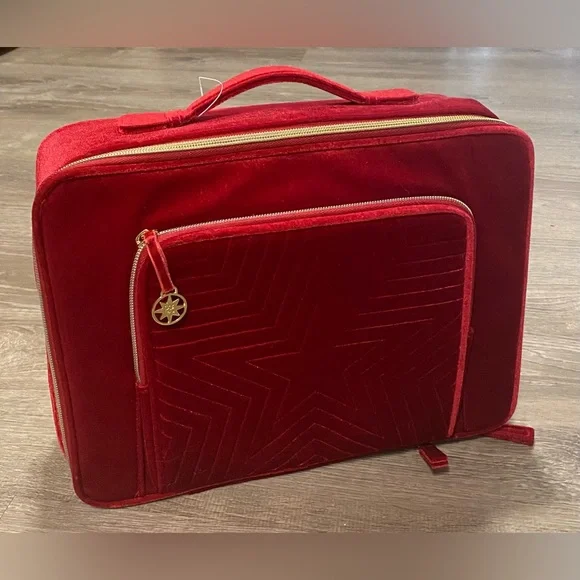 Estée Lauder Red Velvet Train Case 2023 | Makeup Bag Travel Organizer - Picture 2 of 7
